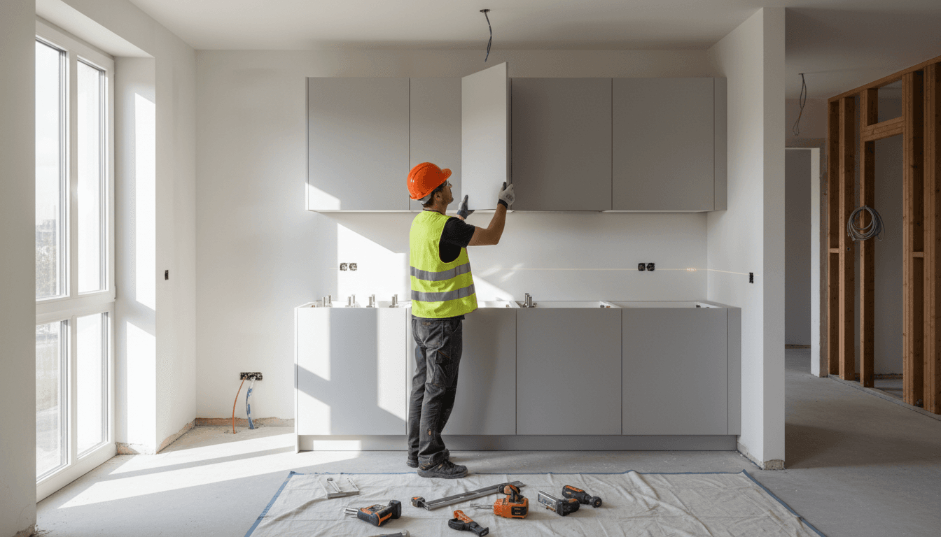 Modern kitchen renovation in progress showing cabinetry installation and quality finishes